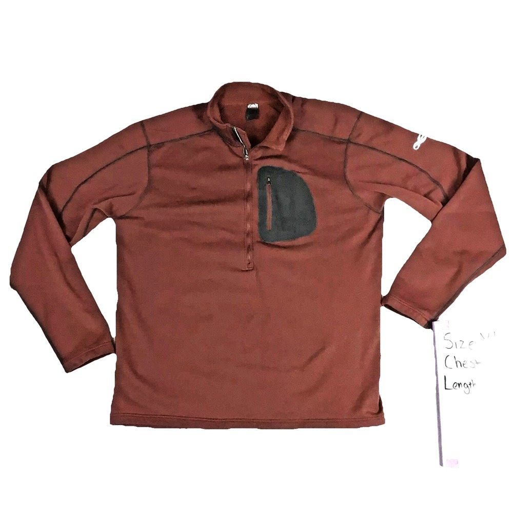 REI OXT‎ Mens XL 1/4 Zip Pullover Fleece Jacket Rust Red Chest Pocket Mock Neck